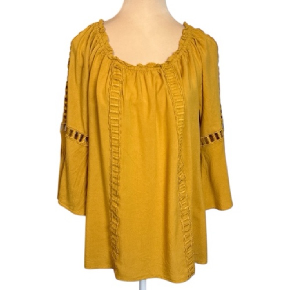 Melissa Paige Mustard Yellow Boho Peasant Blouse Top Size Medium